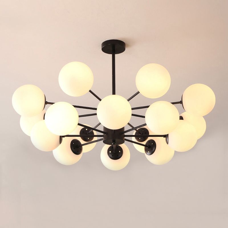 Amber/Blue/Clear Glass Spherical Chandelier Light Post Modern 6/8/10 Lights Black Pendant Lamp for Bedroom