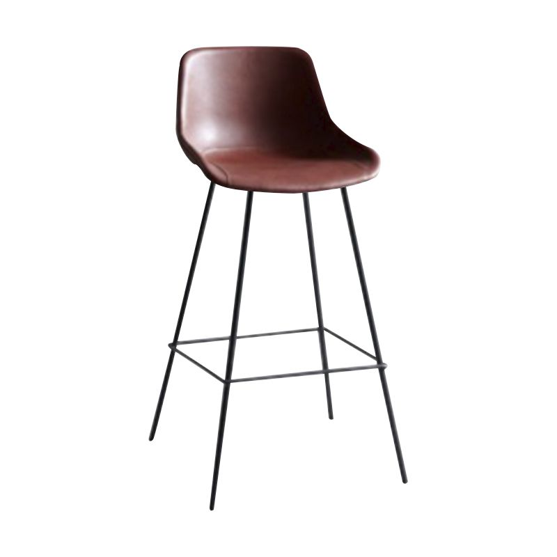 Industrial Bucket Leather Counter Bar Stool Footrest Counter Chair with Black Base