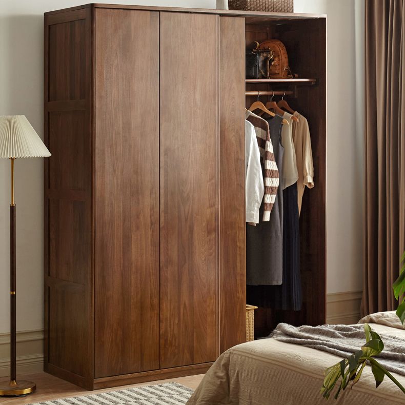 Walnut Solid Wood Wardrobe Freestanding Wardrobe with Sliding Doors