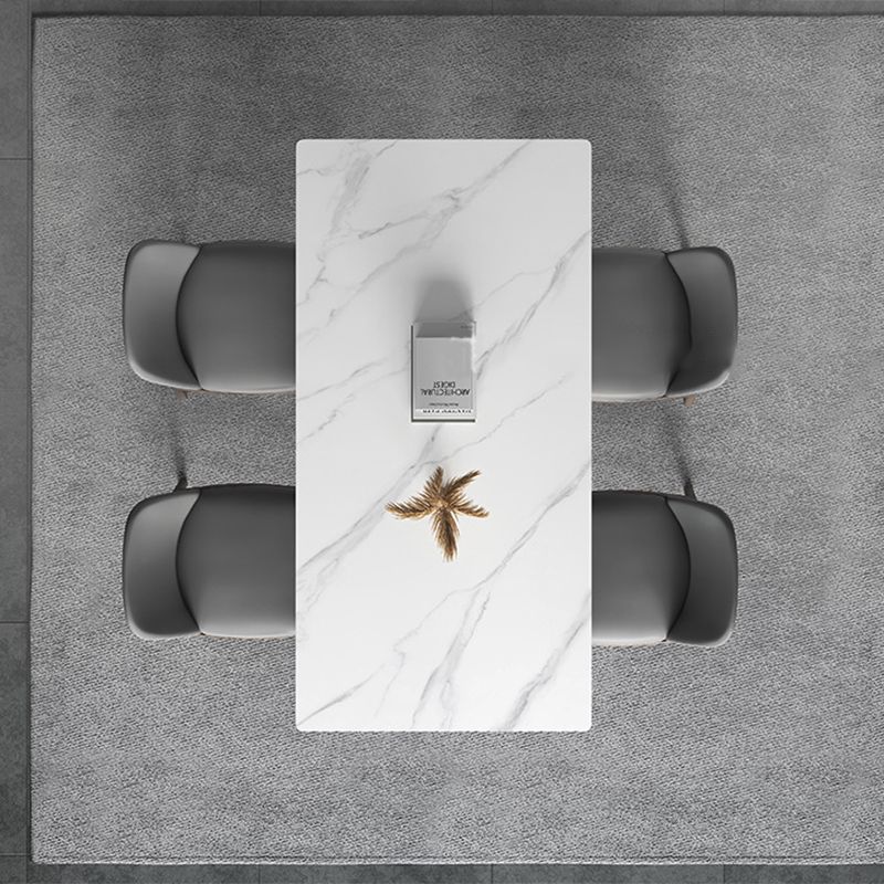 Minimalistische witte gesinterde stenen dinerset standaard rechthoekige vorm dinerset met 4 poten tafel