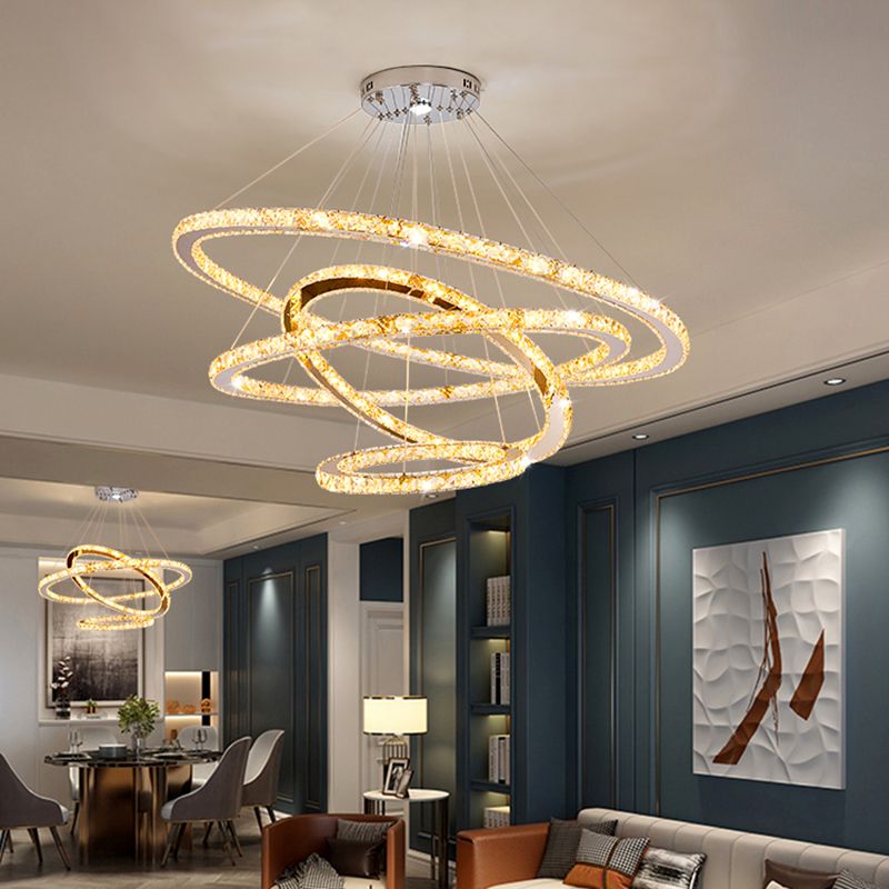Contemporary Tiered LED Hanging Ceiling Lights Gold Crystal Pendant Chandelier for Living Room