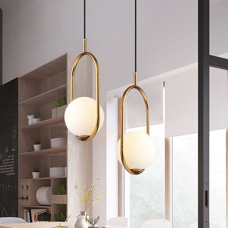 Lampada a sospensione di anello in metallo Ellisse Minimalista moderno Minimalista Light a sospensione a sospensione in vetro bianco