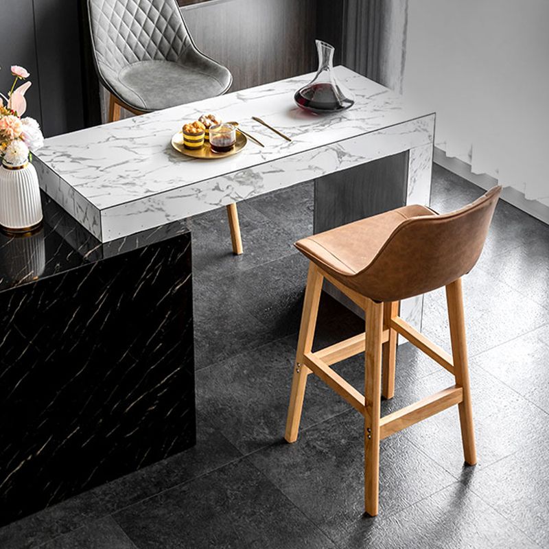 Contemporary Solid Wood Legs Faux Leather Indoor Bar Stools with Footrest