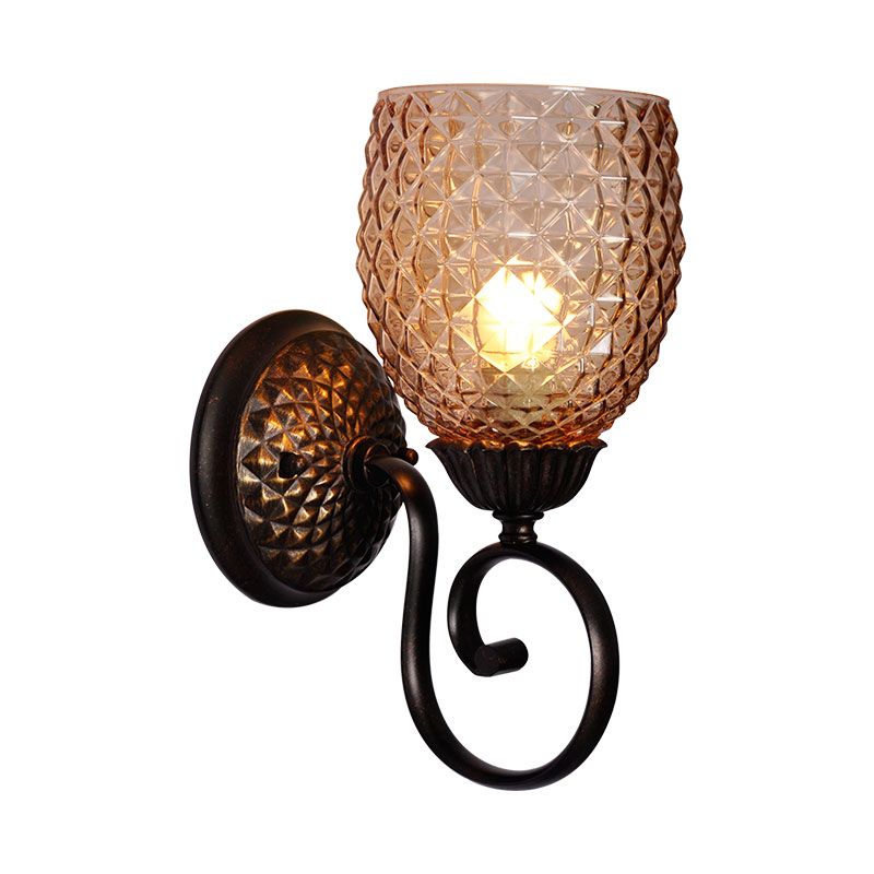 Ribbed Glass Black Wall Sconce Tulip 1 Light Traditionalist Wall Light Fixture for Living Room