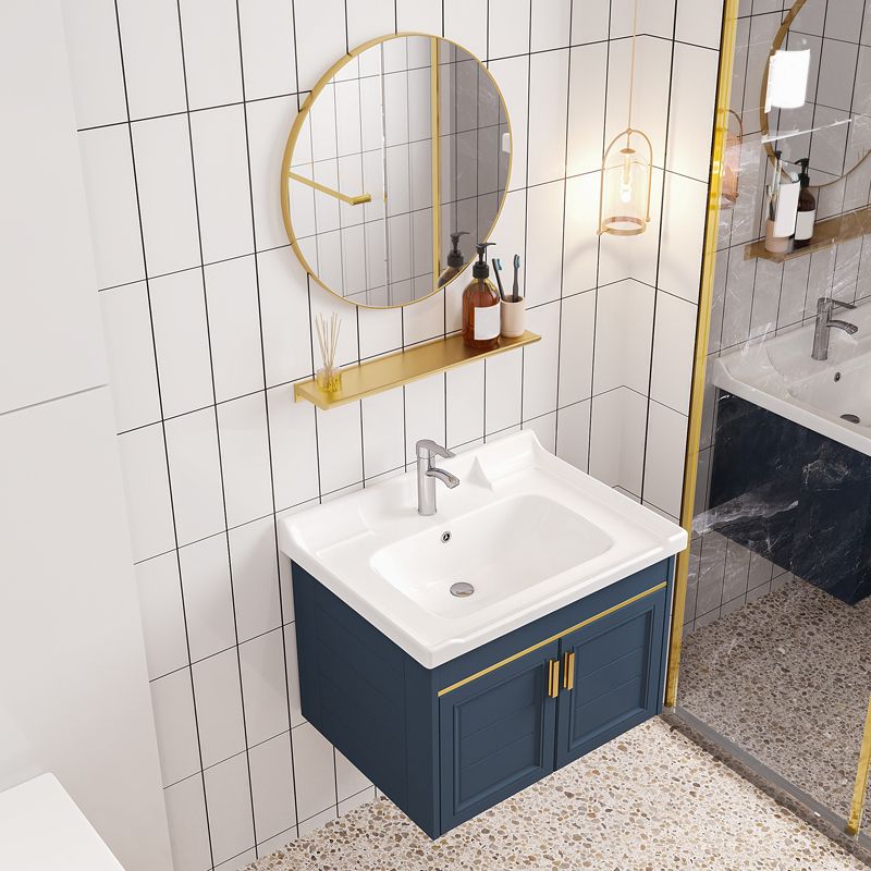 Modern Single Wall Mount Vanity Blue Ceramic Top Sink Vanity