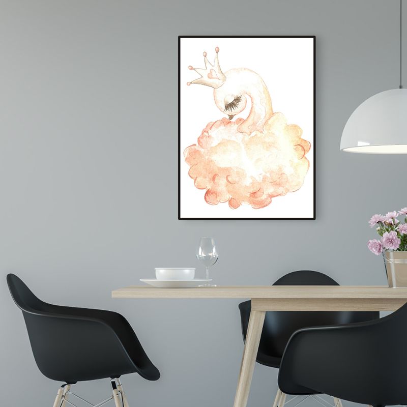 Swan with Crown Print Painting Kids Style Animal Textured Canvas Wall Decor for Room