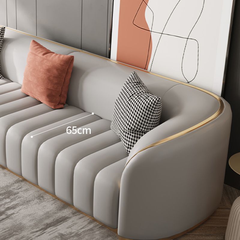 Contemporary Leather Sofa Tight Back Tuxedo Arm Sofa for Living Room