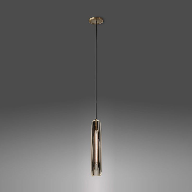 Modern Luxury Single Hanging Lamp  Copper Cylindrical Pendant Light with Crystal Shade