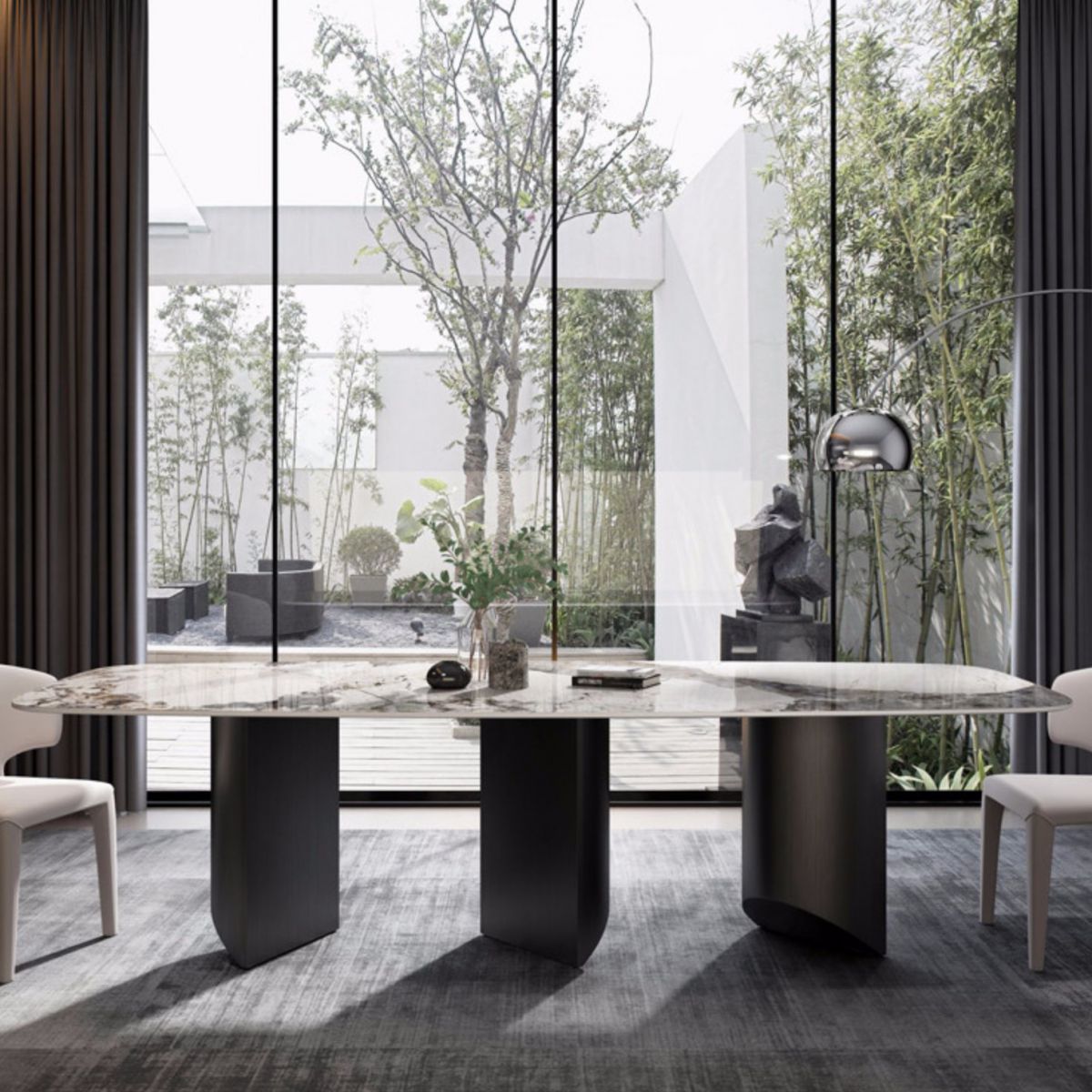 Modern Furniture White Rectangular Sintered Stone Dining Table with Metal Legs for Home