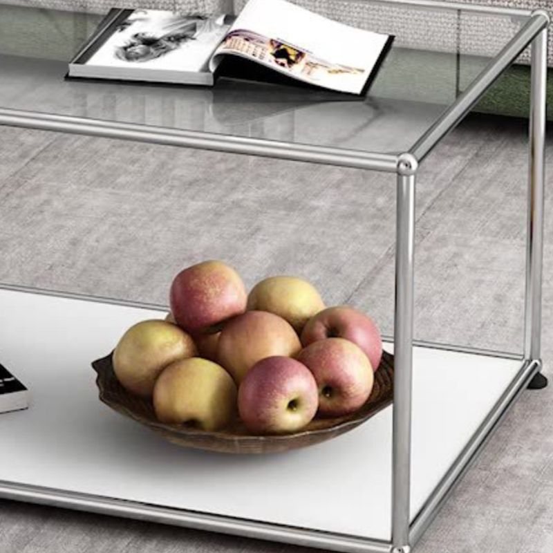 16.53"H Rectangle Glass Coffee Table Stainless Steel Frame Cocktail Table