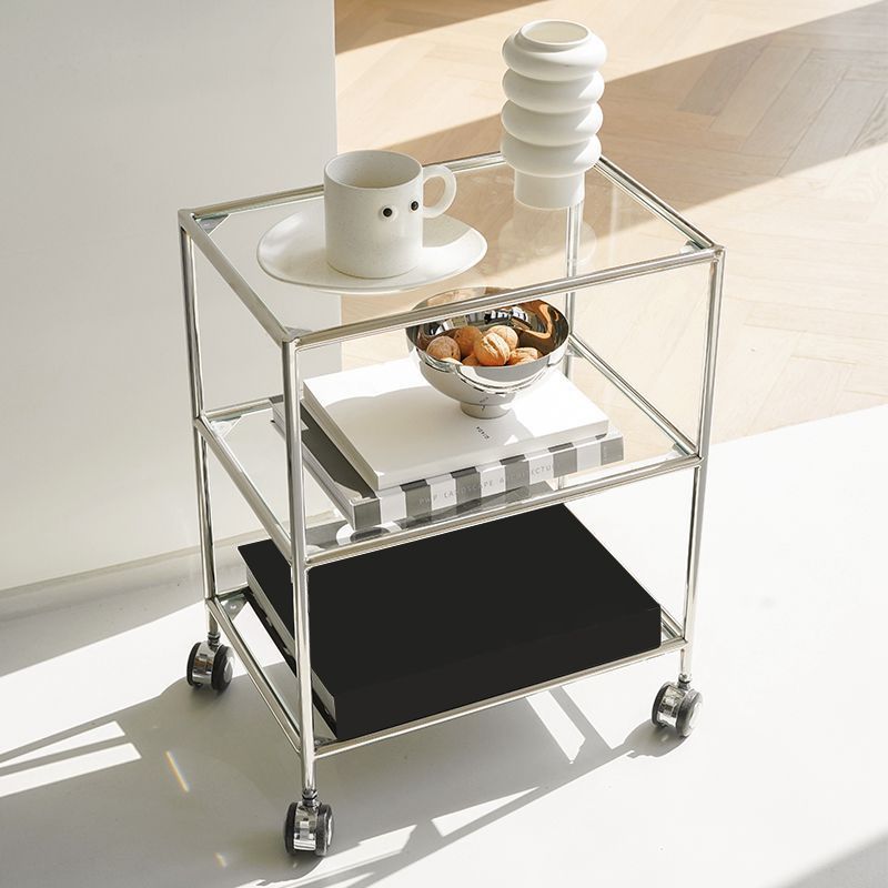 22.44" Tall 4 Legs Side Table with Shelves Modern Metal End Table Stand