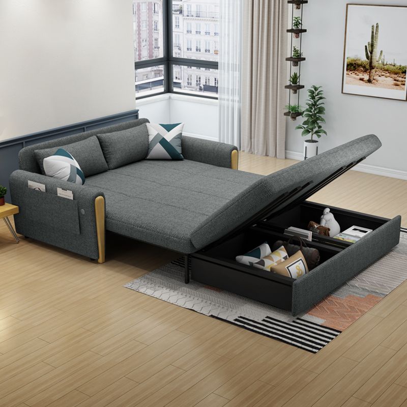 30.7" Wide Futon Sofa Bed with Storage Foldable Linen Gray Scandinavian