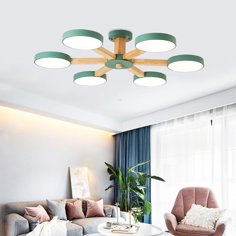 Nordic Round Ceiling Light Wood Multi Light LED Flush Mount Light for Living Room