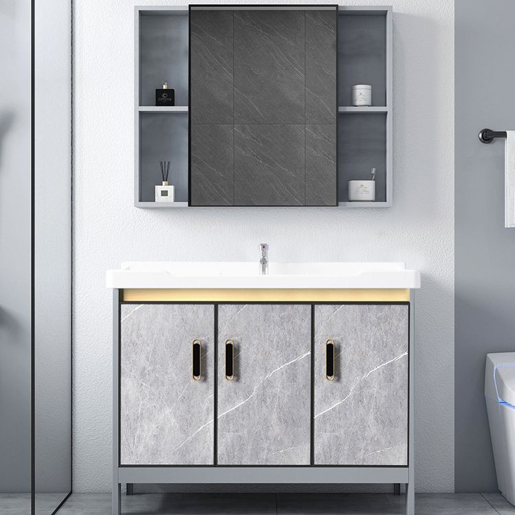 Metal Freestanding Sink Vanity Modern Mirror Cabinet Bathroom Vanity Set in Gray