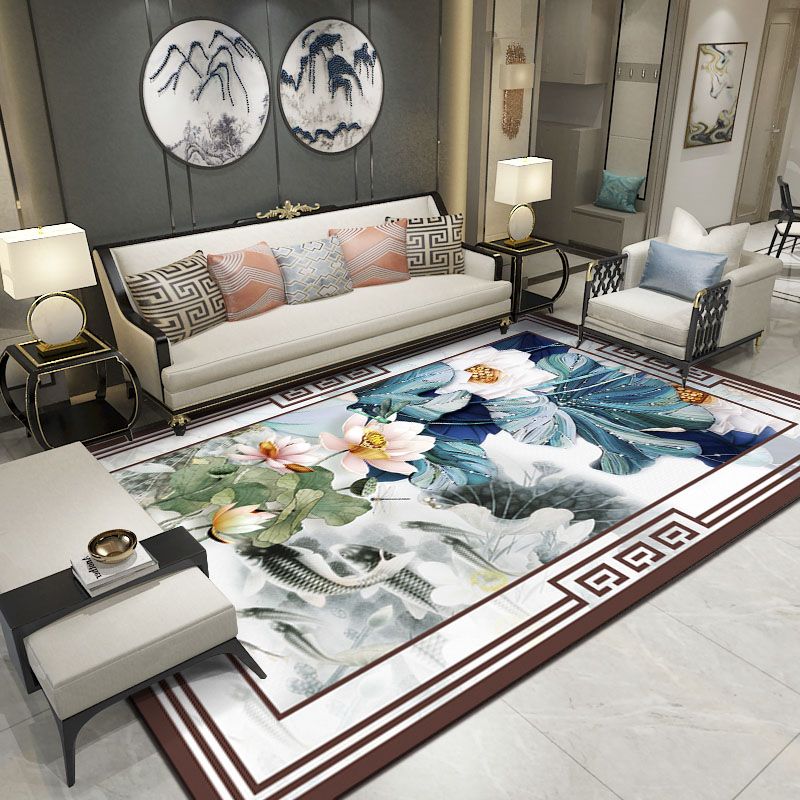 Tapis d'intérieur asiatique de couleur unie, en Polyester, imprimé Antique, avec envers antidérapant, pour la décoration de la maison