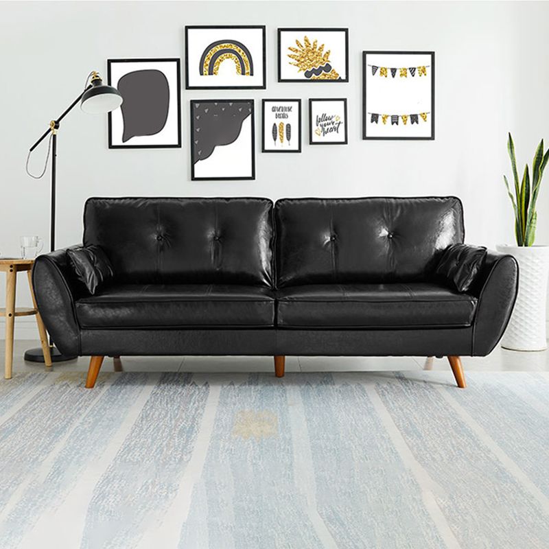 Contemporary Faux Leather Sofa Flared Arm Button-tufted Loose Back Sofa for Living Room