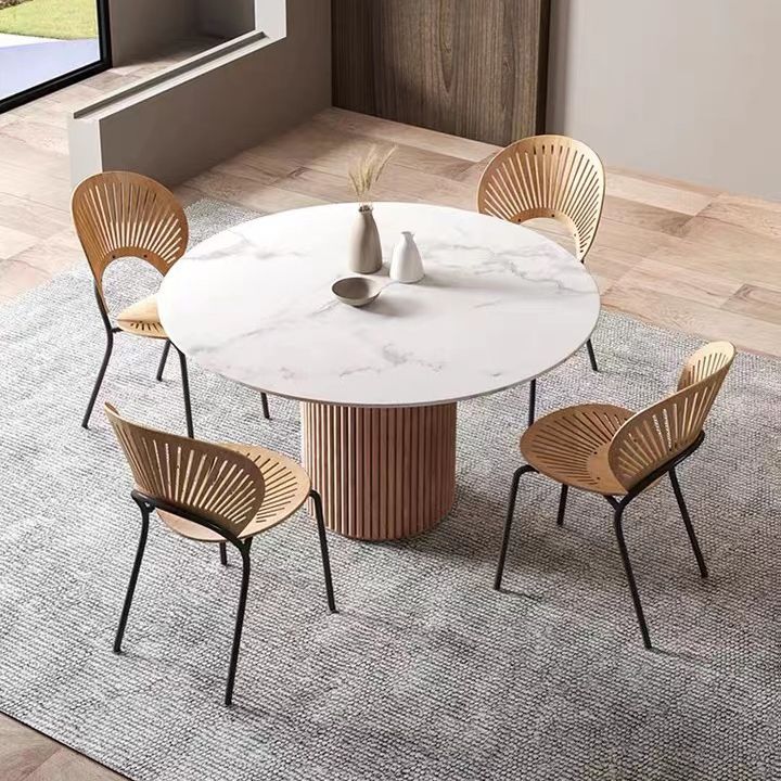 Moderne stijl gesinterde stenen eettafel enkele voetstuk Basisronde tafel voor thuis, 35,4 "l x 29.5" h