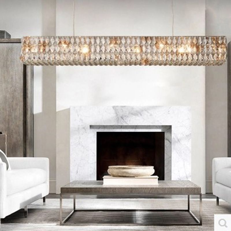 Modern Rectangular Chandelier Lighting Fixtures Crystal Hanging Pendant Lights