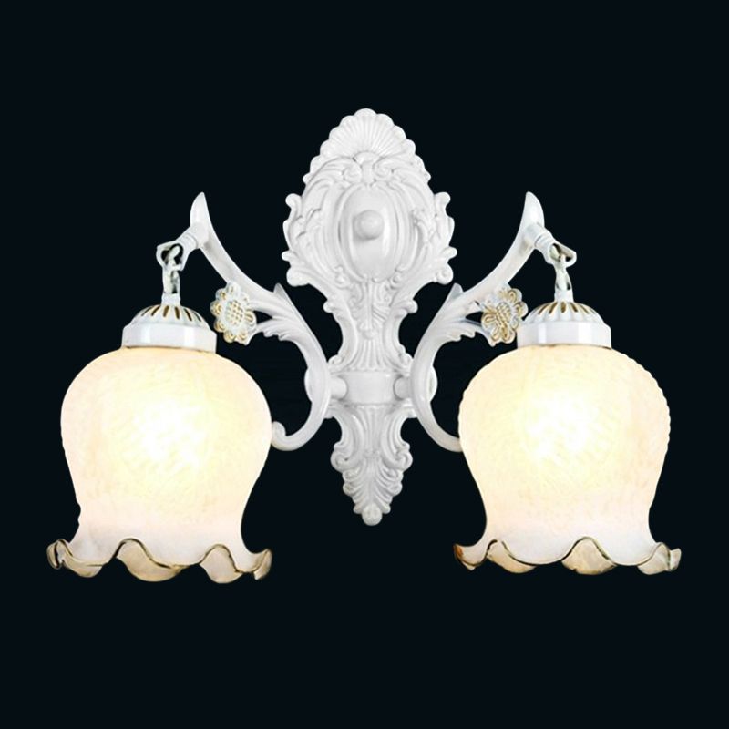 White Glass Flowerbud Wall Lighting Fixture Retro Style Living Room Wall Mounted Lamp