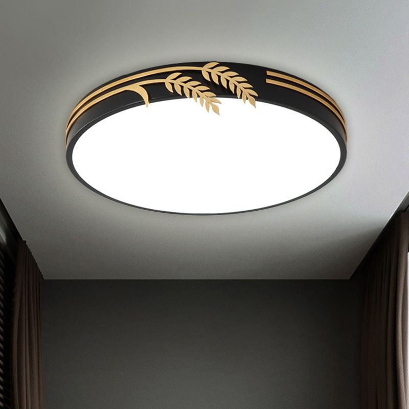 Black LED Round Ceiling Lighting Simple Style Metal Flush Mount with Wheat Deco in Warm/White Light, 16"/19.5" Wide
