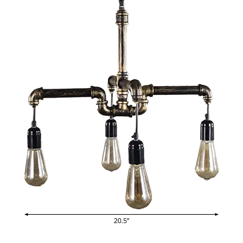 Iron Pipe Hanging Chandelier Industrial 4/6-Head Dining Table Suspension Pendant Light in Black/Bronze