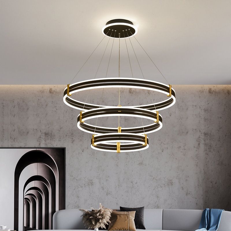 Postmodern Simplicity Round Ceiling Chandelier Acrylic Hanging Light with Hanging Cord for Living Room