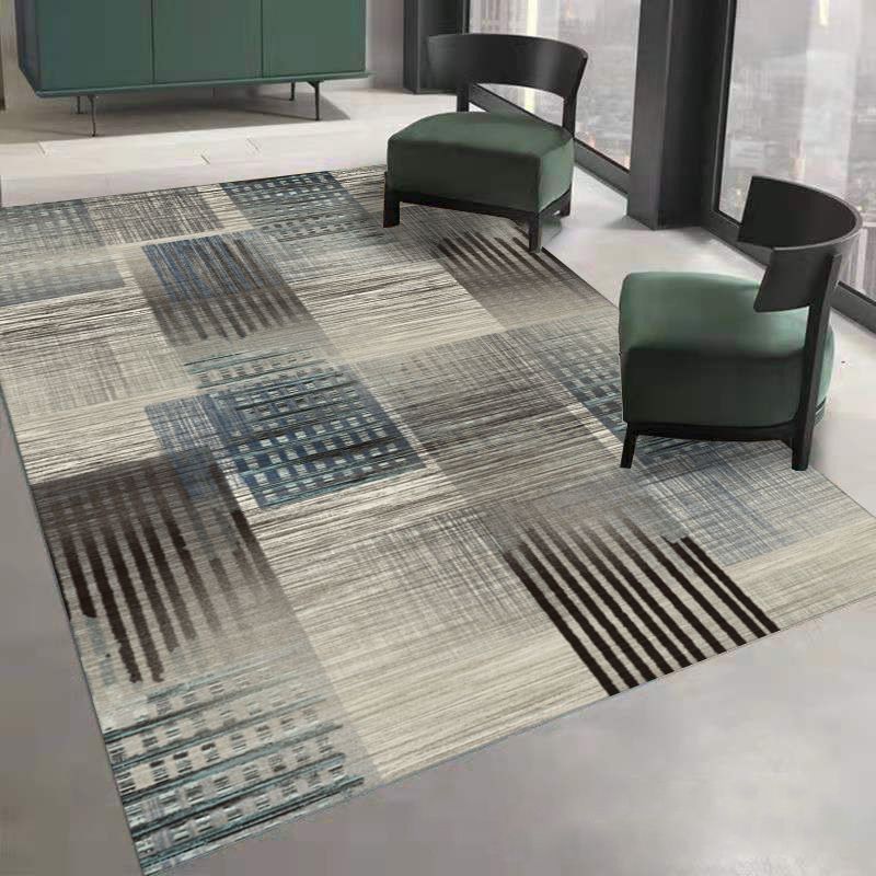 White Modern Rug Polyester Wave Pattern Rug Washable Rug for Living Room