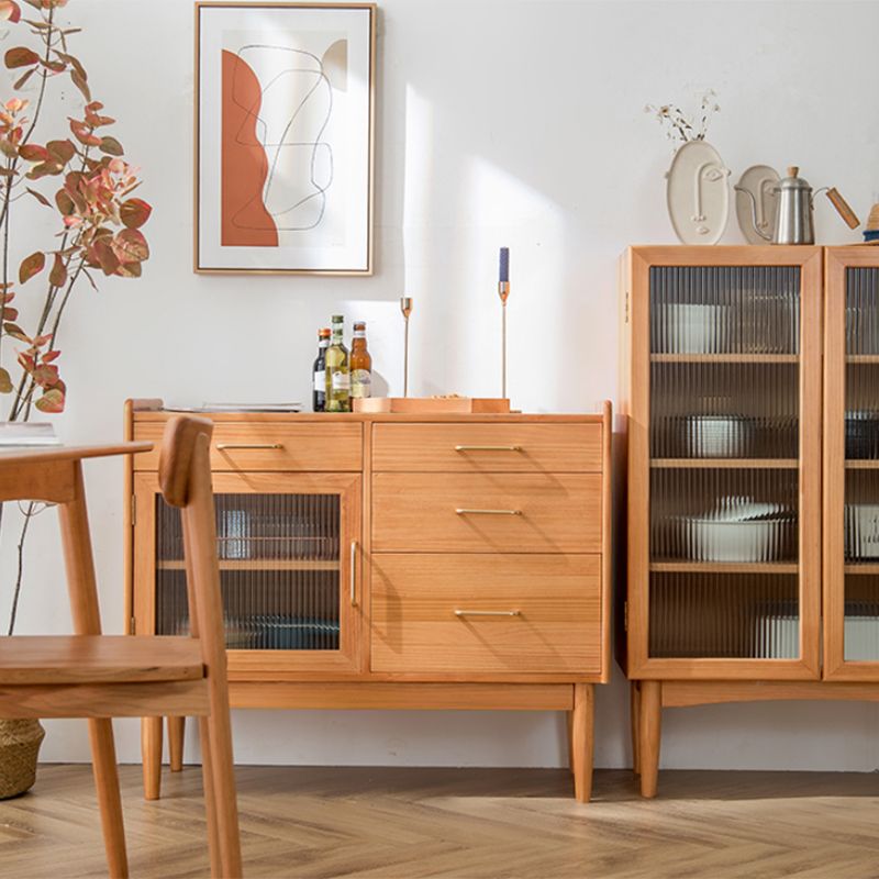 Modern Style Pine Wood Storage Sideboard Cabinet with Glass Door