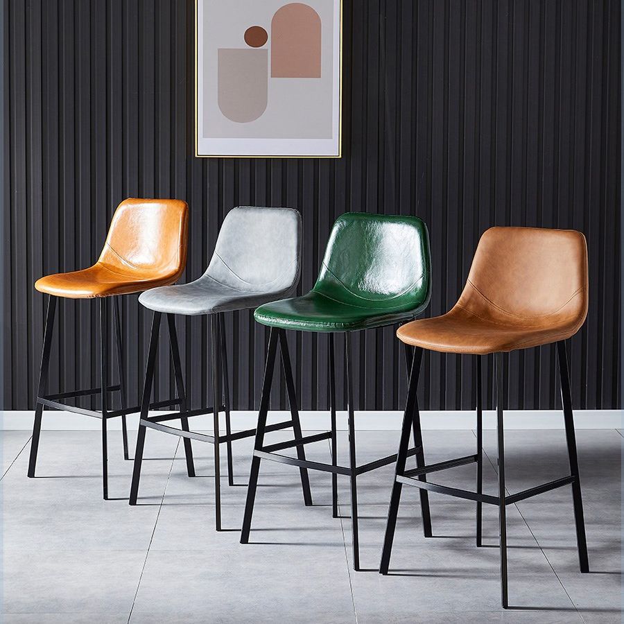 Scandinavian Restaurant Leather Stool Matte Finish Footrest Barstool