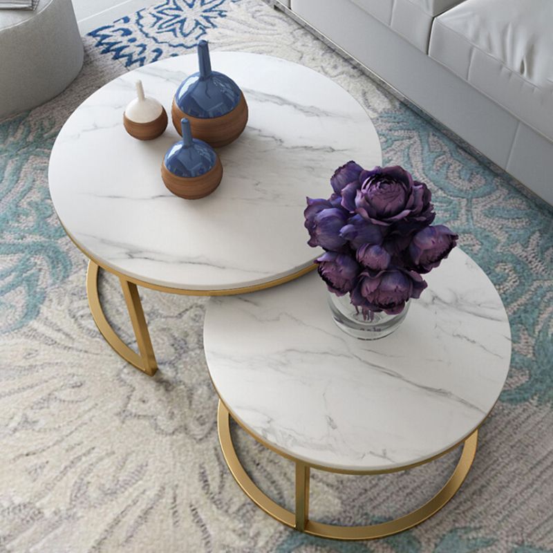 Slate Round Coffee Table Frame 2 Piece Nesting Tables for Living Room