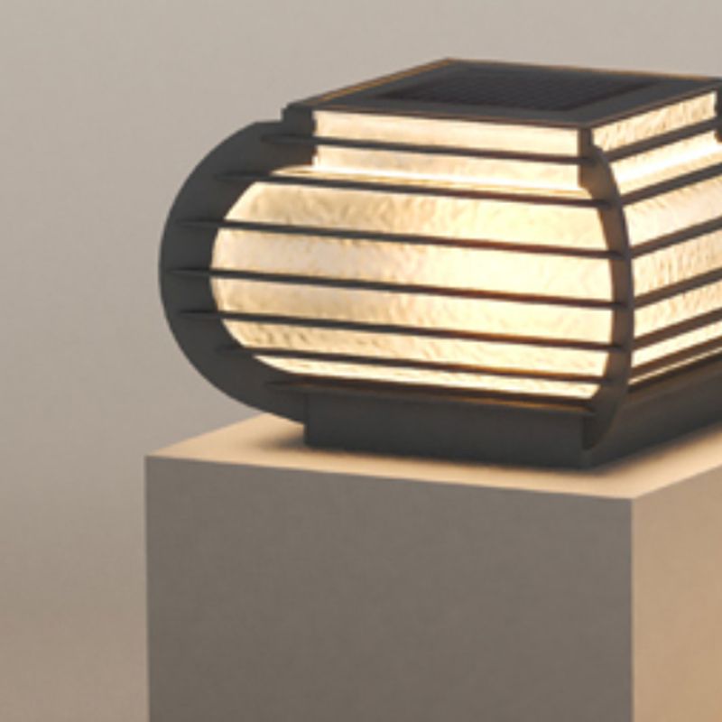 Drum Shape Metal Outdoor Light Modern 1 Light Solar Pillar Lamp in Black