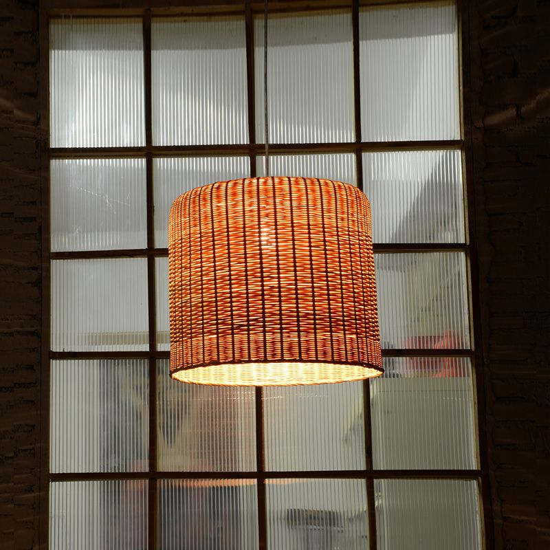 1 tête d'éclairage cylindrique de la tête lampe suspendue au plafond de bambou chinois en lin