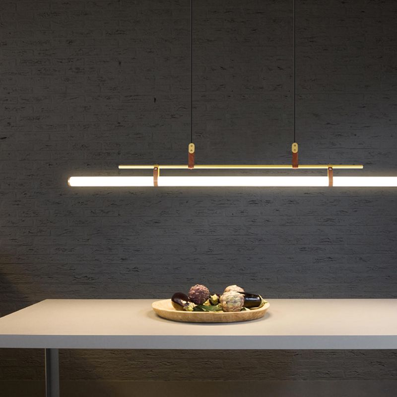 1 Light Linear Island Lighting Fixtures Contemporary Metal Island Pendants for Kitchen