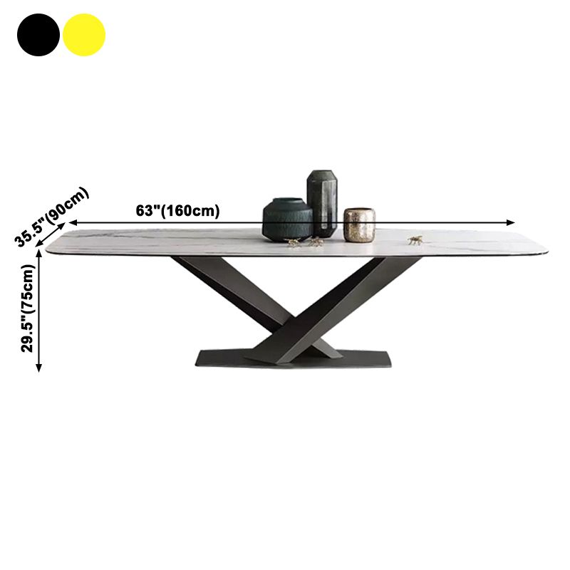 Mesa superior de piedra sinterizada industrial Mesa de comedor Mesa rectangular con pedestal de metal