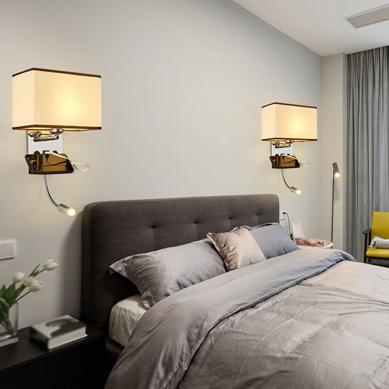 Modern Wall Sconce Metal Rectangle Shape Wall Light with Fabric Shade for Study