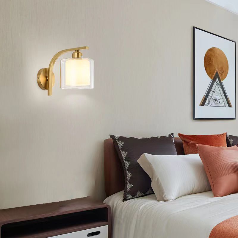 Modern Minimalist Wall Mounted Lamp Glass Wall Lamp in Brass for Living Room