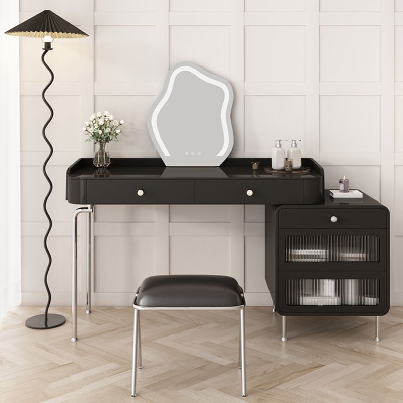 Glam Makeup Vanity Set with Glass Top, Black Vanity Dressing Table Set