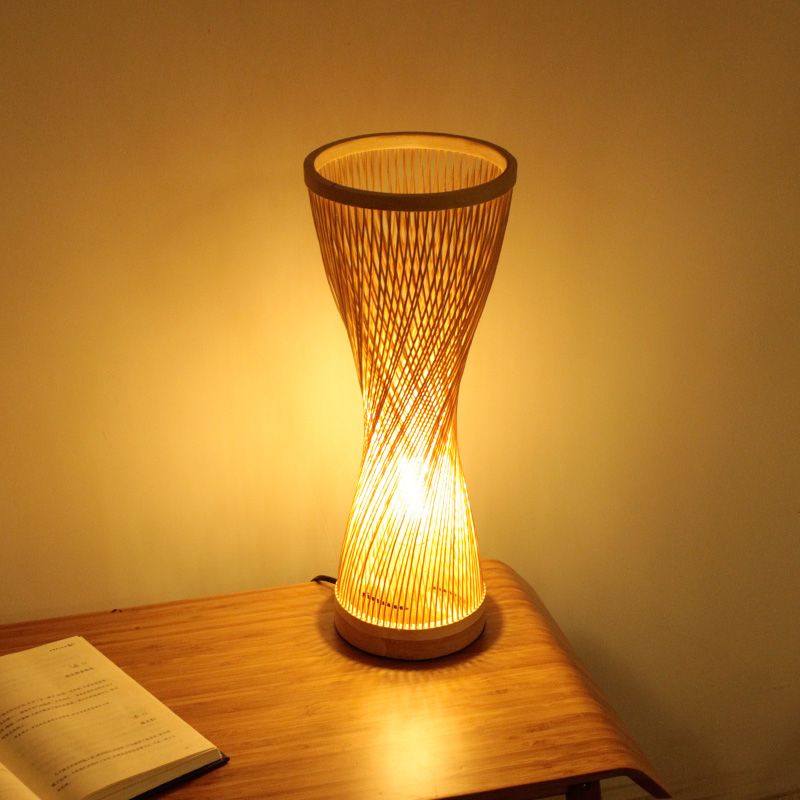 Lampes de chevet de sablier en bambou bambou à tête simple de bureau de bureau pour chambre à coucher