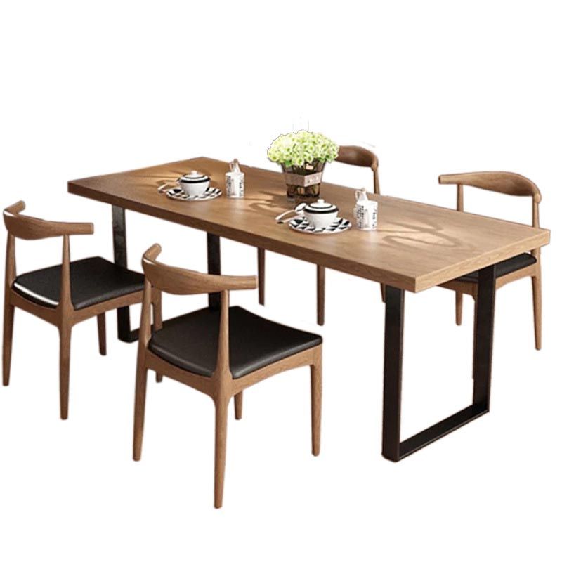 Rectangular Solid Wood Restaurant Dining Table Modern Brown Furniture with Double Pedestal