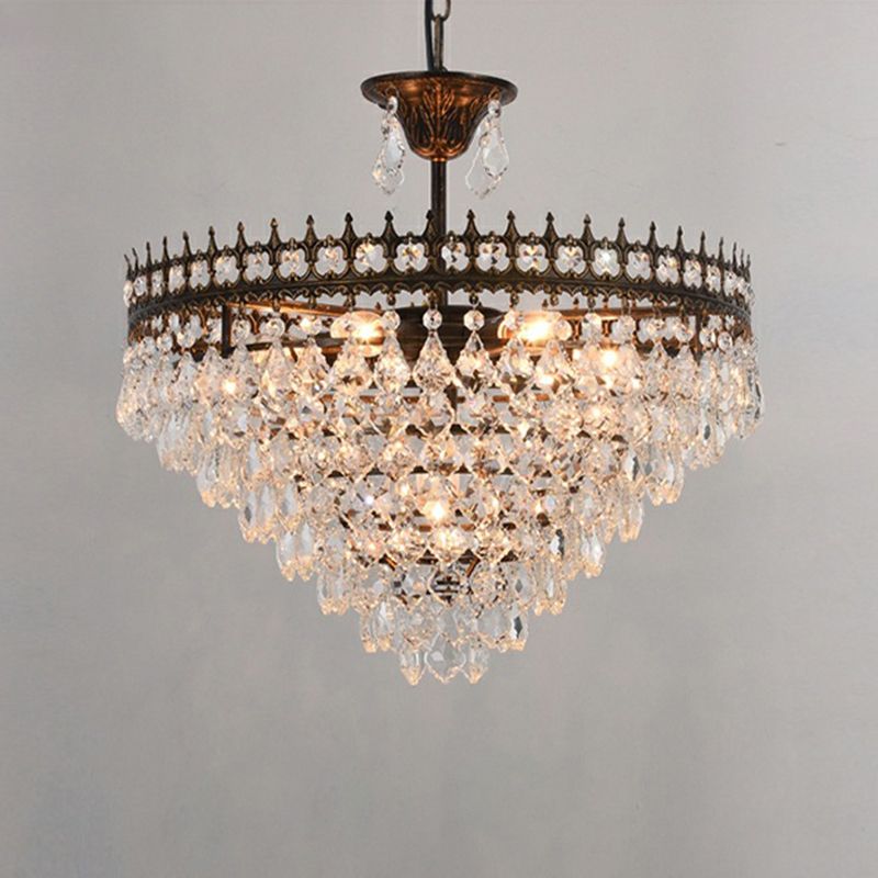Victorian Crown Shaped Hanging Lamp Clear Teardrop Crystal Chandelier for Living Room