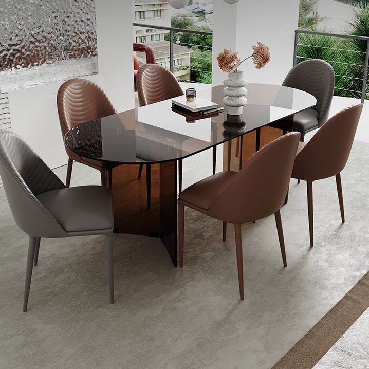 Clear Glass Contemporary Oval Table Glass Top Table with Double Pedestal