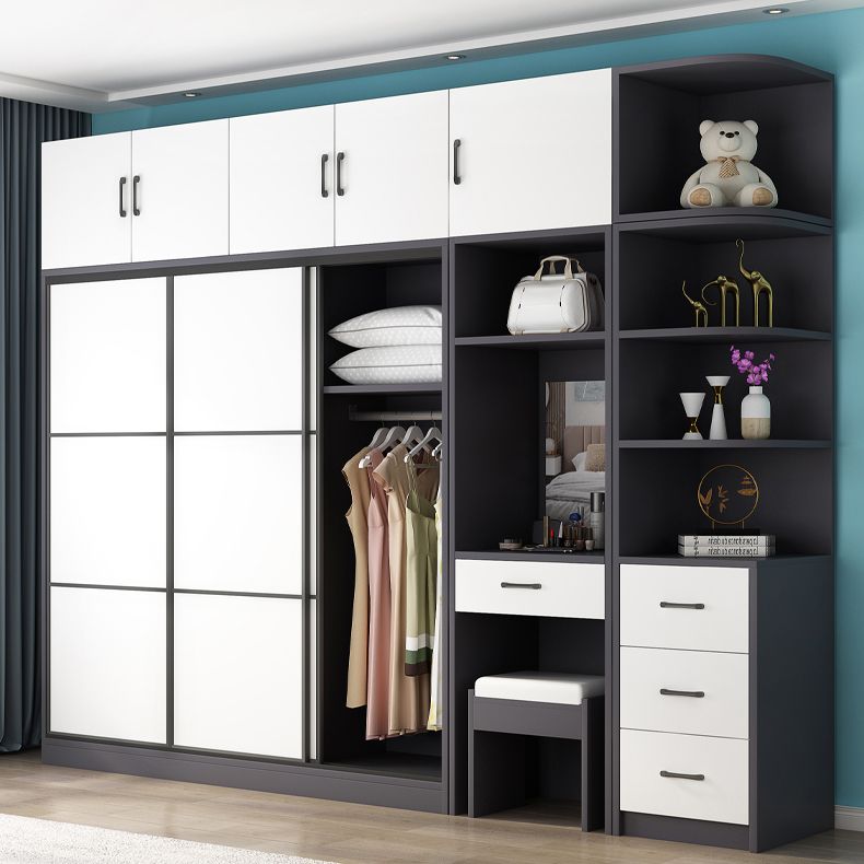 Modern Wood Frame Wardrobe Armoire Freestanding Wardrobe with Shelves