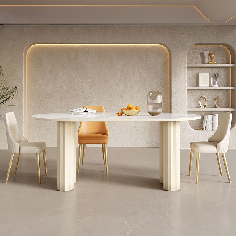 Contemporary Kitchen Dinner Table Oval Double Pedestal Dining Table
