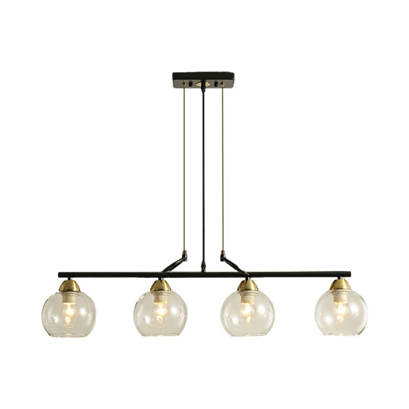 Contemporary Global Hanging Chandelier Clear/Prismatic Glass 3/4 Bulbs Dining Hall Pendant Light Kit in Black