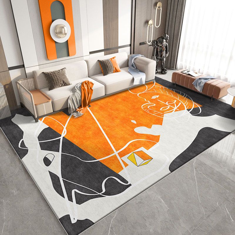 Orange Modern Carpet Polyester Line Carpet Non-Slip Backing Carpet for Living Room