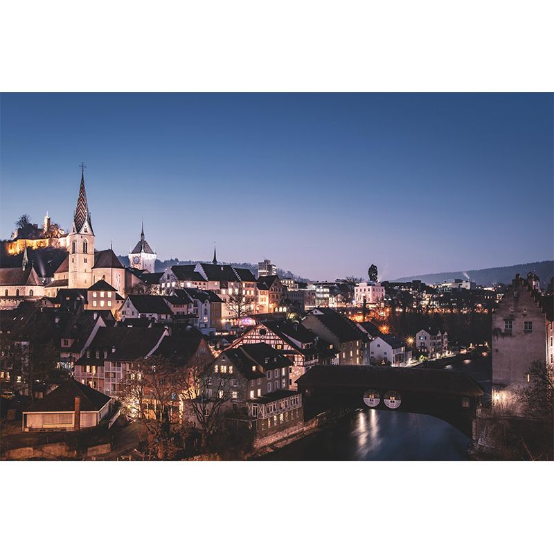 Modern City Mural Decal Mildew Resistant Wall Art for Living Room Bedroom