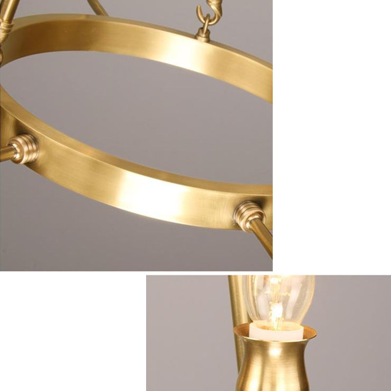 Candlestick Dining Table Suspension Lamp Retro Metal 6/8-Light Gold Chandelier Pendant Light with Adjustable Hanging Rod