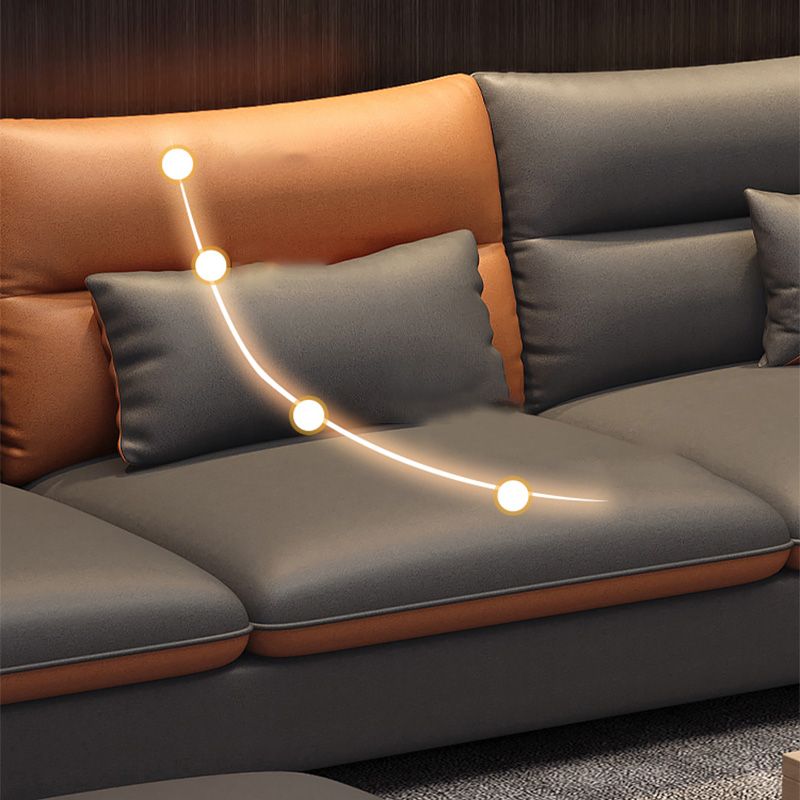 Contemporary Right Hand Facing Sofa & Chaise L-Shape Faux Leather Sofa