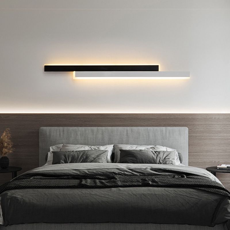 Modern Strip Wall Light Sconces Metal Black and White Sconces for Bedroom