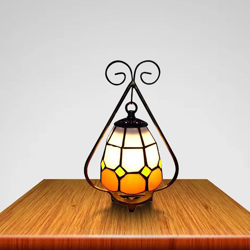 Classic Tiffany Desk Light Grid Dome 1 Light White/Orange Glass Desk Lamp for Living Room